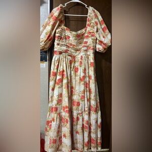 Abercrombie & Fitch Emerson Puff sleeve Dress with Red and Cream Floral Design